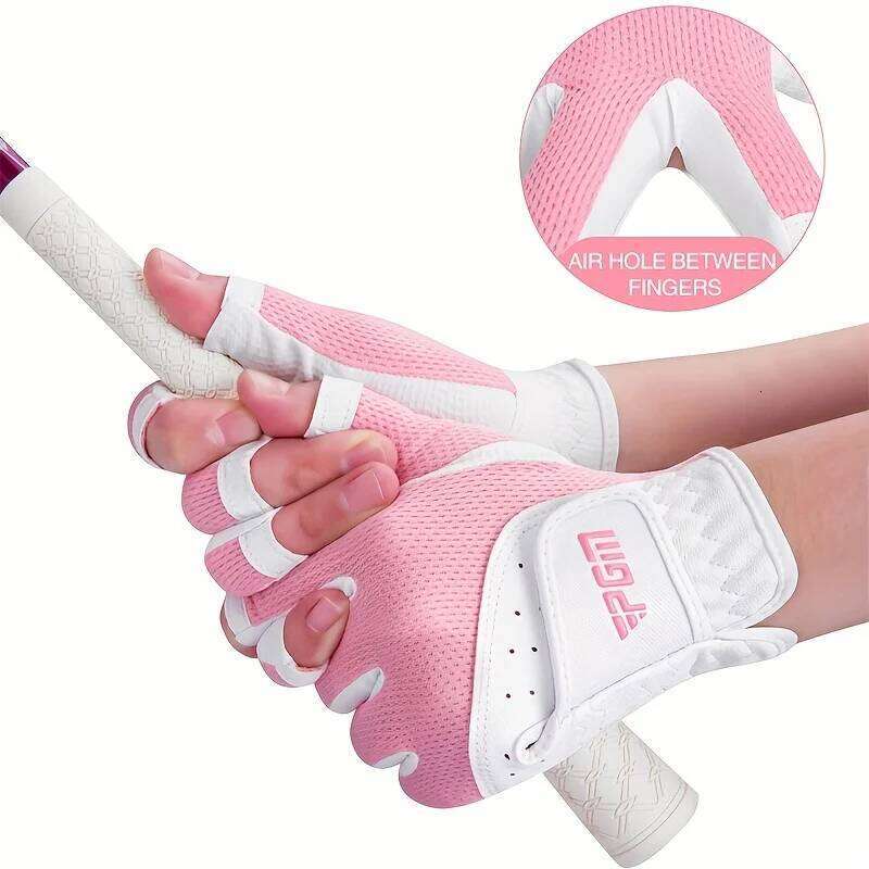 PGM 1 Pair Women's Open Golf Gloves Breathable Mesh PU Sunscreen Finger Cover Left and Right Hand ST032 Y260115