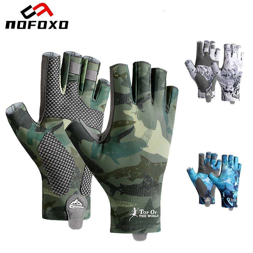 NOFOXO Sun Protection Fishing Men Ice Silk Cycling Half Finger Anti-slip wear Resistant Breathable Sports Gloves Y260115