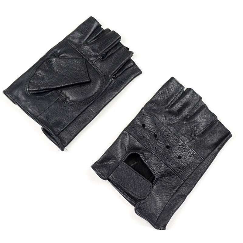 Mens Sheep Leather Driving Fitness Half Finger Tactical Gloves Black Leisure fitness cycling PU leather gloves Y260115