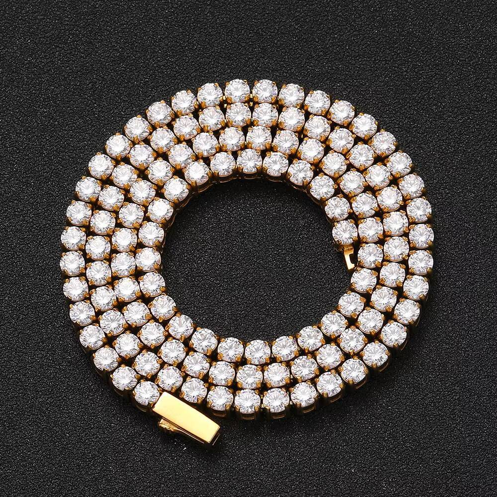 NUOYA Silver Gold Plated Iced Out Diamond Tennis Chain Necklace Waterproof Stainless Steel VVS Moissanite Tennis Chain for Women
