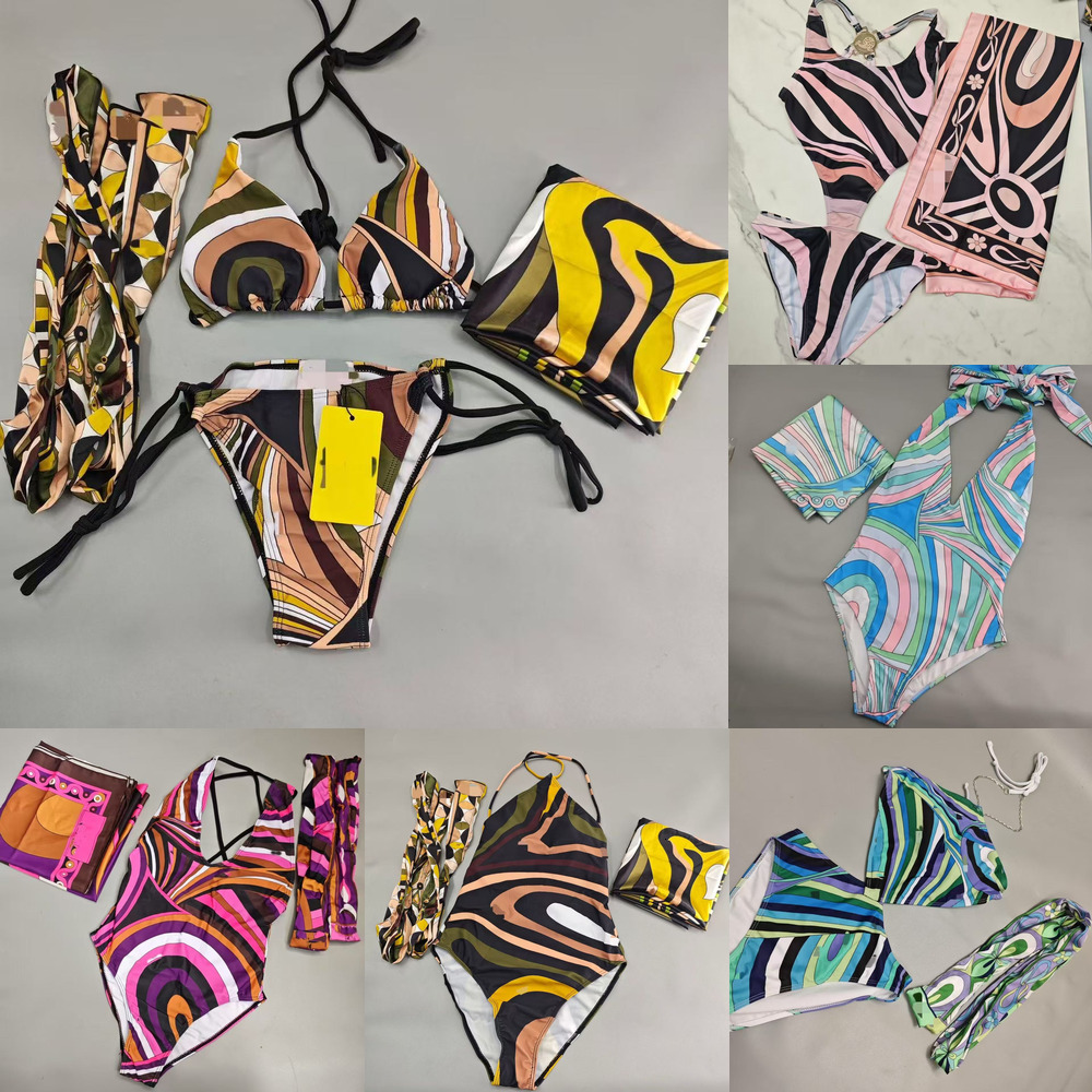 Puccii swimsuit Rainbow Bikinis Swimwear Scarf Headband Brand Women Swim Cover Skirt Sarong Luxury Cup Up Swimsuit Summer Beach Vacation Outfit Resort Wear