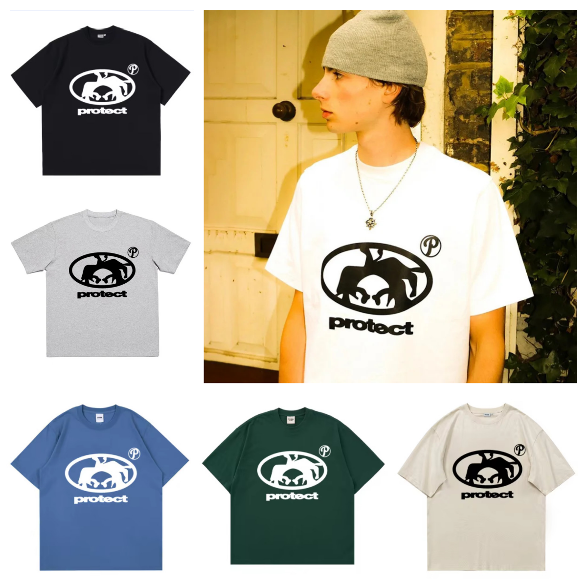 Men's T Shirts Y2K Protect T-shirt Vintage Kpop Street Fashion Print Unisex Short Sleeve Tops Casual Loose Drawstring Hip-hop Youth Retro Style W