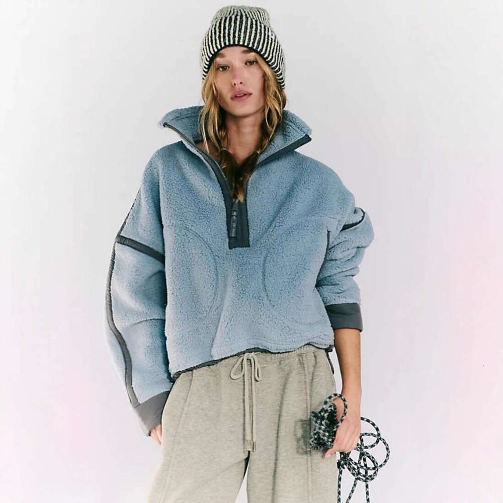 Autumn Winter Casual Sports Women's Clothing Color-Block Long Sleeve Stand Collar Fleece Half-Zip Pullover Sweatshirt Luanyun