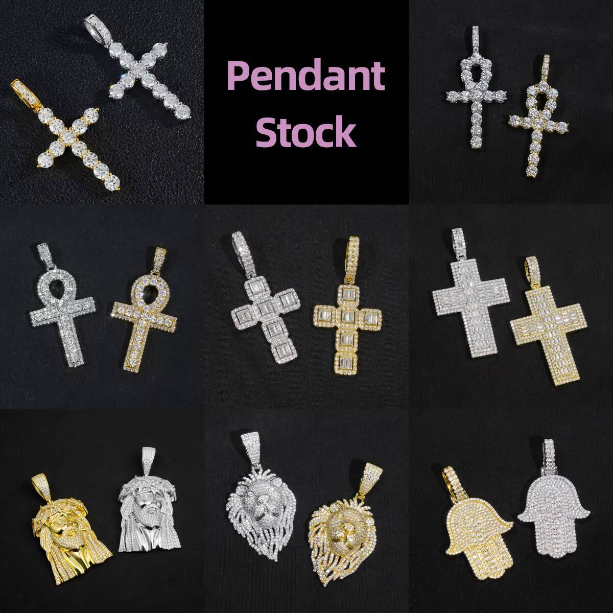 Wholesale Moissanite Pendant 925 Silver Hip Hop VVS Cluster Inner Baguette Cross Charm Moissanite Cross Pendant