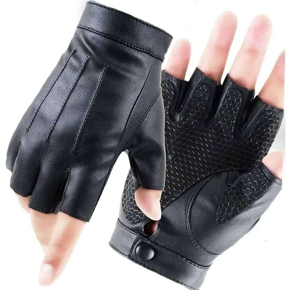 1 Pair Fingerless Cycling PU Leather Gloves Outdoor Sport Faux with Anti-slip Layer Glove for Driving Motorcyle Y260115