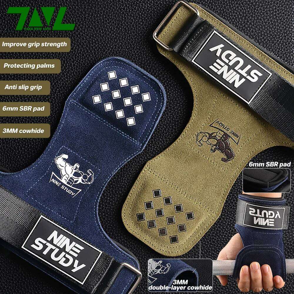 1Pair Premium Cowhide Leather Gym Fitness Gloves Lifting Straps Grips Anti-Skid Weightlifting belt For Palm Protection Deadlift Y260115