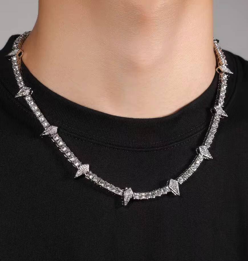 New Design Spiked Style VVS Diamond Tennis Chain Hip Hop Jewelry 4mm 5mm S925 Silver GRA Moissanite Tennis Chain Necklace