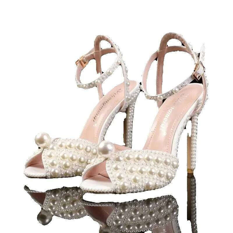 free shipping 2026 New Luxury Famous High Thin Heels Shallow Mouth Rhine high qualitly Pearl Womens Single Shoes Wedding Dress Bridal Shoes