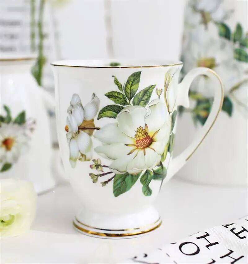 Porcelain Coffee Mugs Tableware Floral Painting Drinkware Tea Cups Bone China Craft 300ML Capacity for Home Office Outdoor Dining Heat Resistant Desig