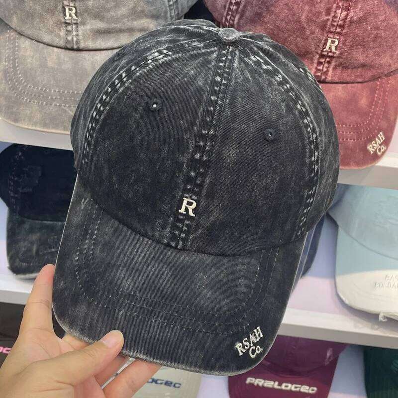R Letter Embroidered Wash Vintage Baseball Men And Women Showing Small Casual Face Made Old Cap For Shade KJ202410147 Y260115