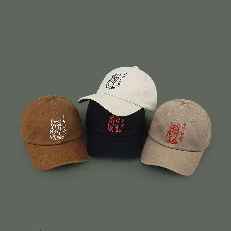 Japanese Retro Baseball Cap Women Ins Cute Cat Embroidered Soft Top Peaked Hat Spring and Summer Versatile Sunshade Men's Caps Y260115