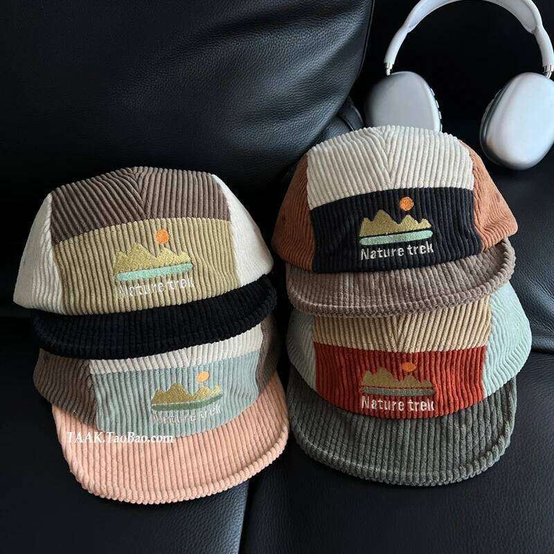 Retro Literary Embroidery Corduroy Tooling Style Men's Hats Autumn Outdoor Casual Versatile Short-brimmed Baseball Caps Women Y260115