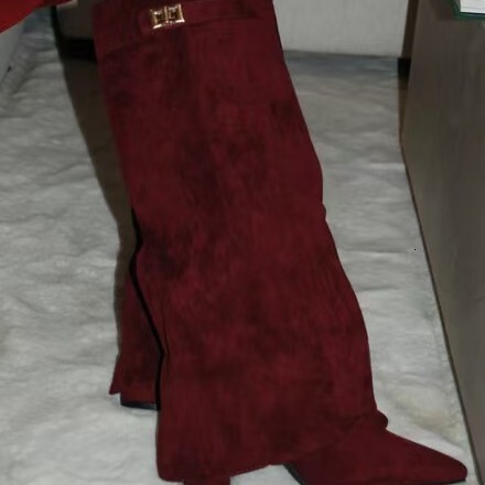 Designer Metal Buckle Mid-Calf Large Size Chunky Heel Trousers Women's Boots