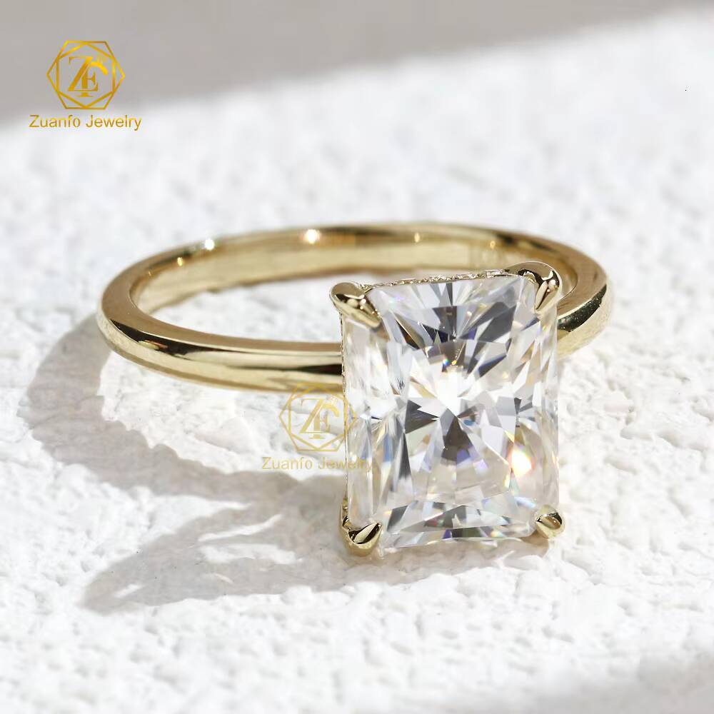 Fine Jewelry Radiant Cut Moissanite Wedding Ring with Hidden Halo Au750 18K Yellow Gold Womens Ring