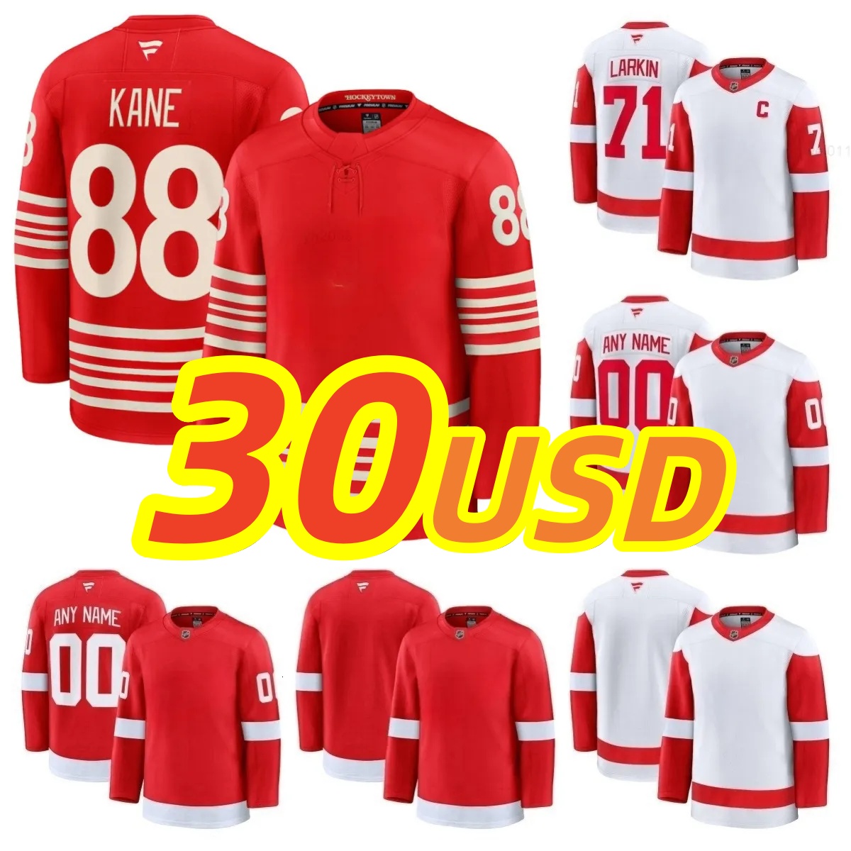 Patrick Kane Wings Jersey Hockey Alex DeBrincat Dylans Larkins Lucas Raymond Emmitt Finnie Andrew Copp Mason Appleton Ben Chiarot Marco Kasper Simon Edvinsson