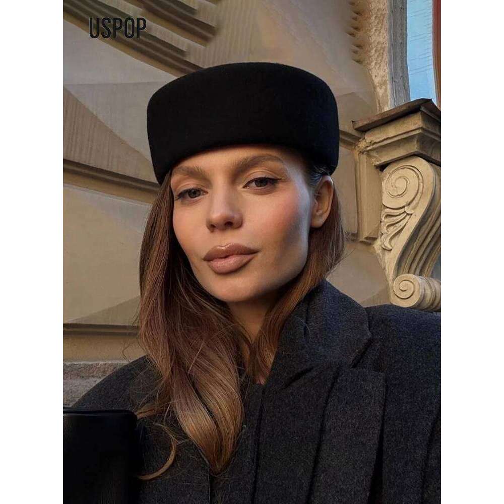 USPOP Wool Pillbox Hat Women Vintage Elegant No-Brim Felt Dome Cap Winter Warm Minimalist Retro Style Berets 26Y0116