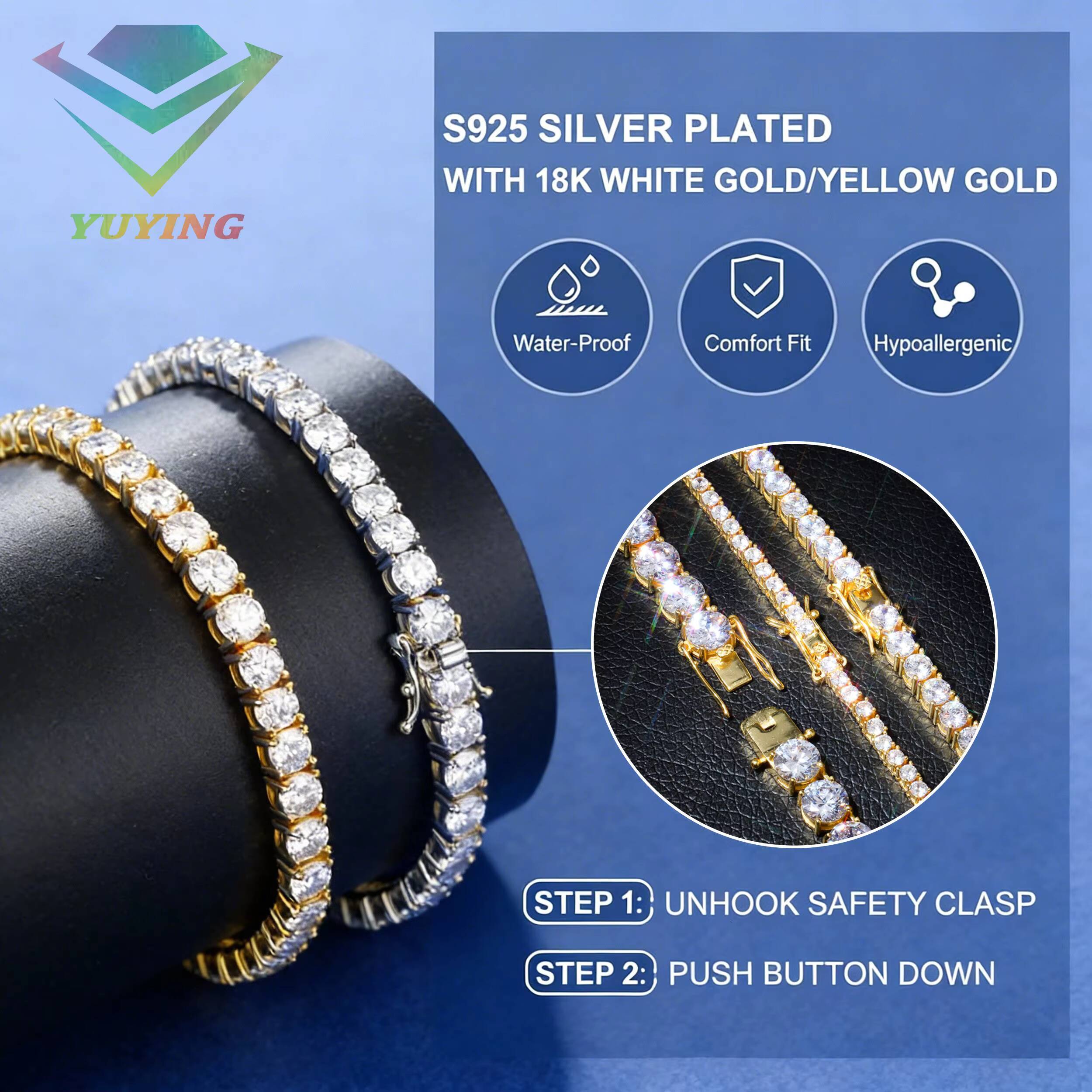 Ready to Ship Gold Plated Silver D Color VVSWith GRA Certificate Moissanite Diamond Chain Tennis Bracelet