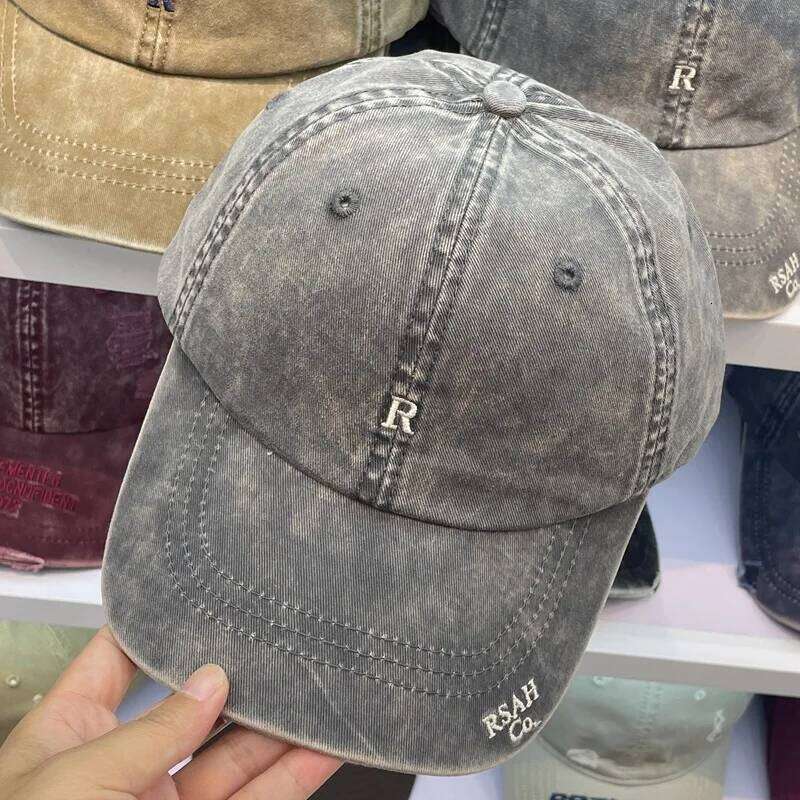 R Letter Embroidered Wash Vintage Baseball Men And Women Showing Small Casual Face Made Old Cap For Shade KJ202410147 Y260115