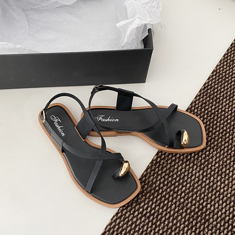 Luxury sandals 2026 Women's Toe Loop Roman Sandals, Flat Outdoor Slide Sandals, Comfortable Summer Thong Style Shoes Free Shipping