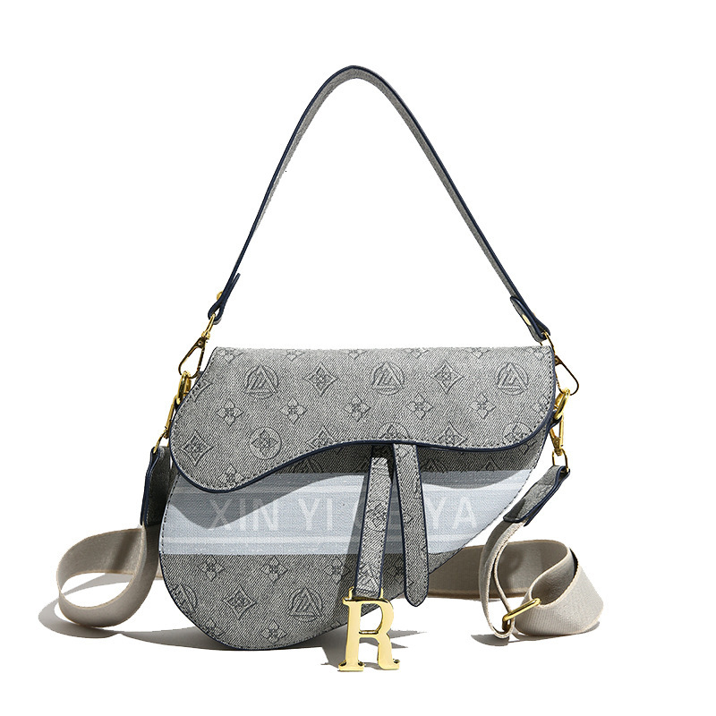 designer bag Single Shoulder Underarm Saddle Women's Retro Print Light Luxury Wide Strap Crossbody Bag