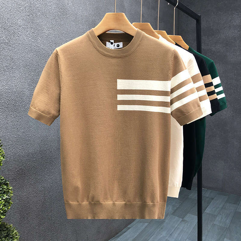 Summer Pullover Short T Shirt For Men Premium Round Neck Thin Knitwear New Simple Half Sleeve