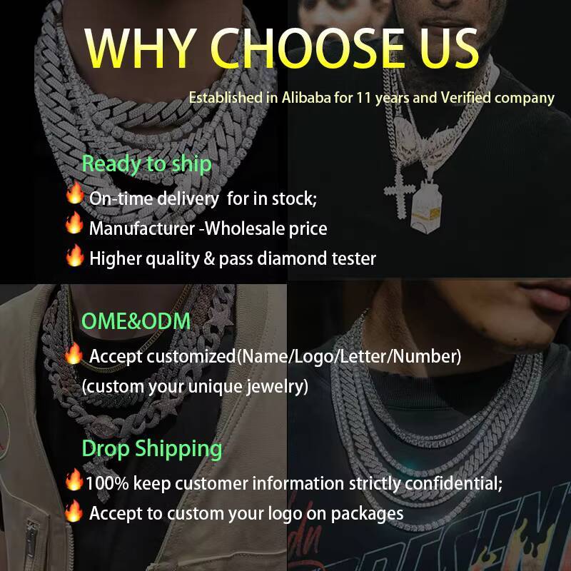 Yu Ying Spiked Style Tennis Chain Hip Hop Jewelry Pass Tester 925 Sterling Silver VVS Moissanite Cross Tennis Chain