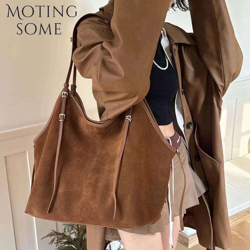 Luxury Shoulder Bags Totes Hobo Motingsome Oversized Suede Leather Bag Women Winter Large Frosted Cowhide Shopper Handbag And Underarm Purse New SENYY