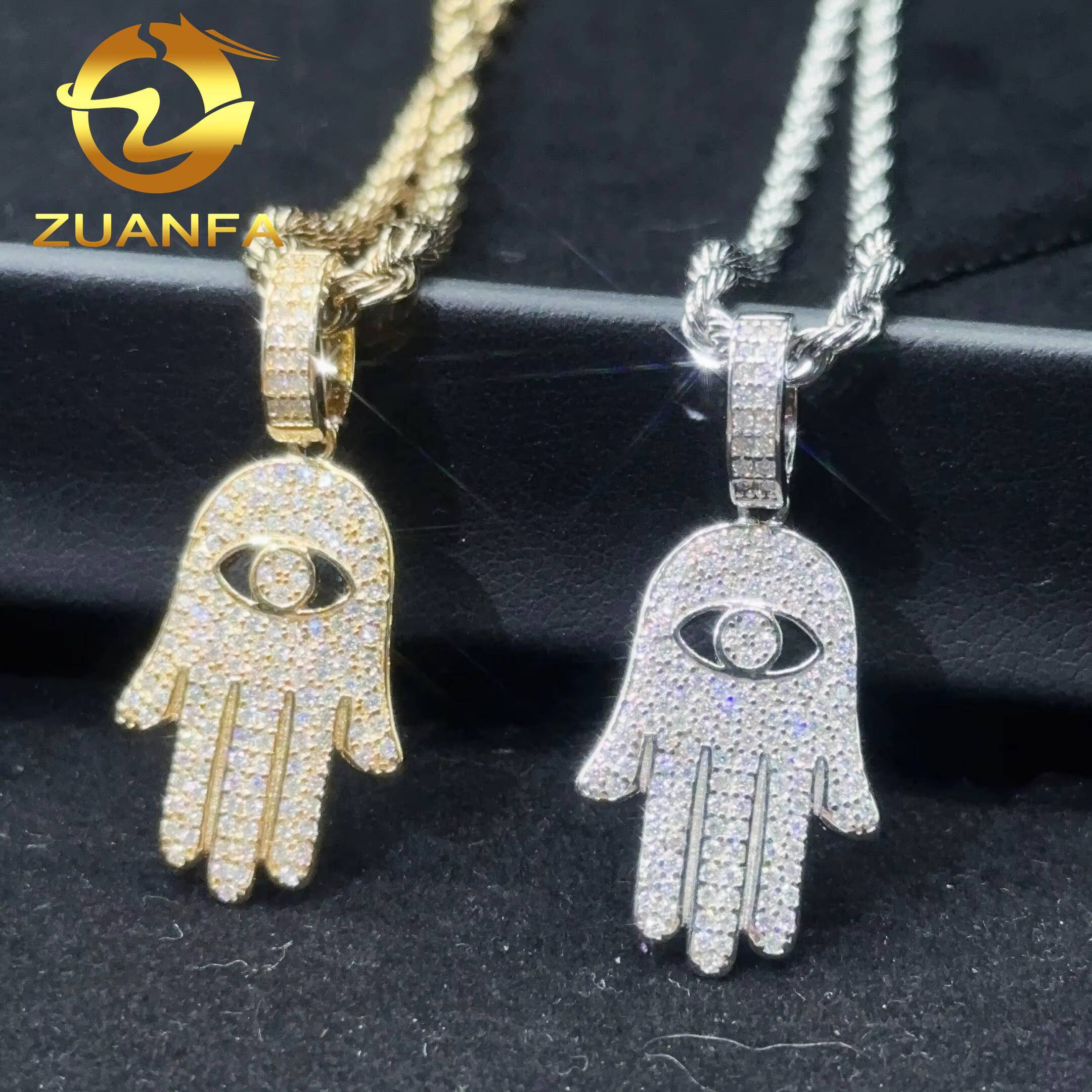 48h Shipping Mini Hand Hip Hop Pendant Sterling Silver 925 Iced Out Moissanite Hasma Pendant With Stainless Steel Rope Chain