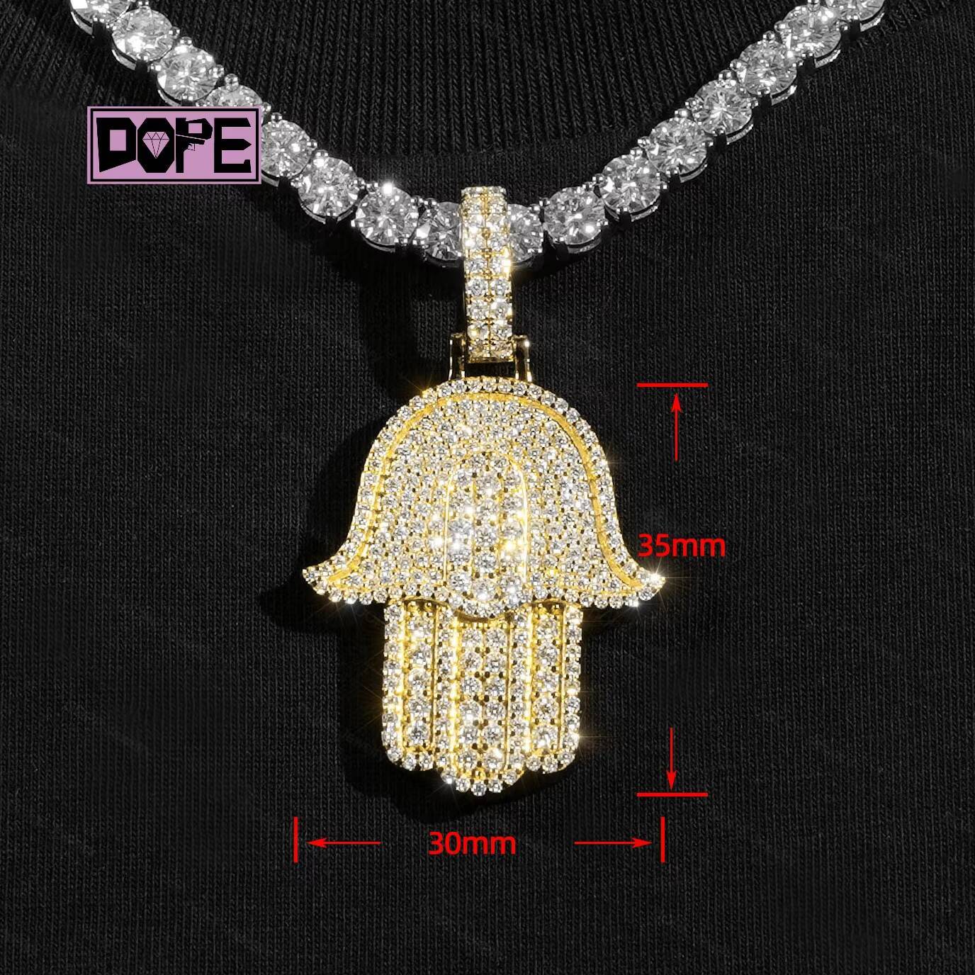 USA Warehouse Iced Out Pendant 925 Sterling Silver 18k Gold Plated Hamsa Hand Charm VVS Moissanite Pendant