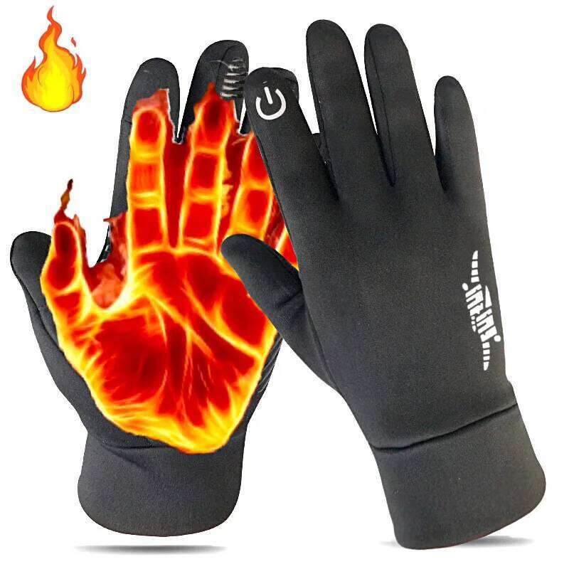 Black Winter Warm Full Fingers Waterproof Cycling Outdoor Sports Running Motorcycle Ski Touch Screen Fleece Gloves Y260115