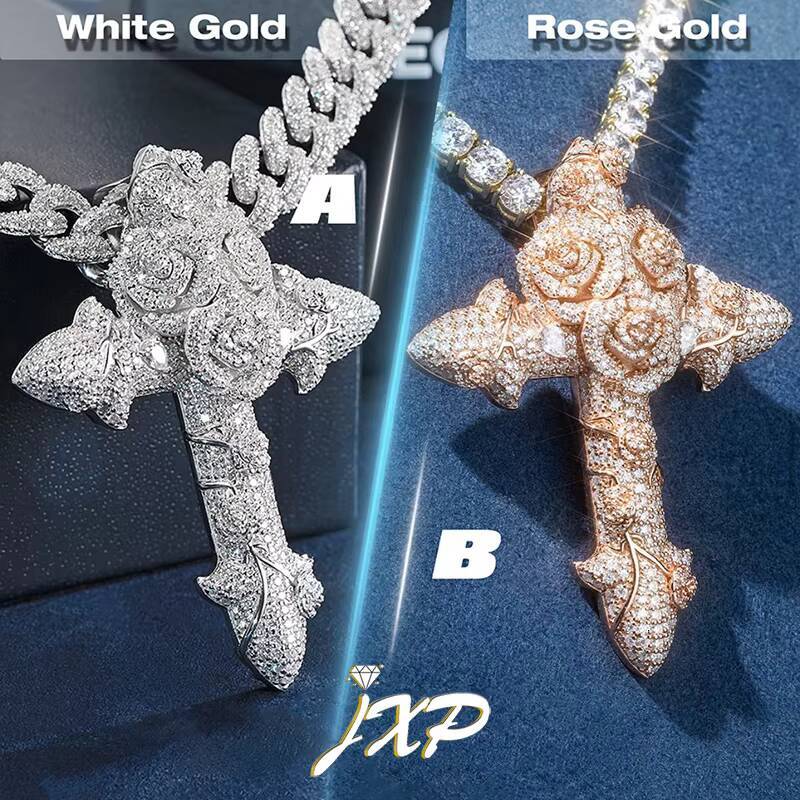 Custom Iced Jesus Cross Charm Luxury Design 925 Sterling Silver Gold Plated Hip Hop Pendant Fine Jewelry Moissanite Third Party