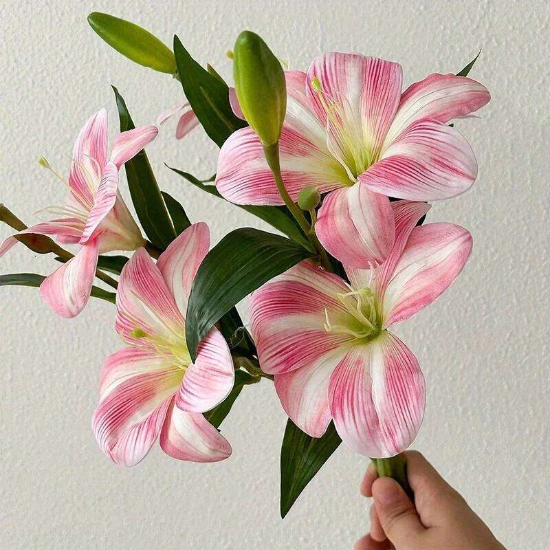 Artificial Flowers Fake Real Touch Lilies 3 Heads Buds Faux Flora for Indoor Home Decor Outdoor Party Easter Lily Flower C260116