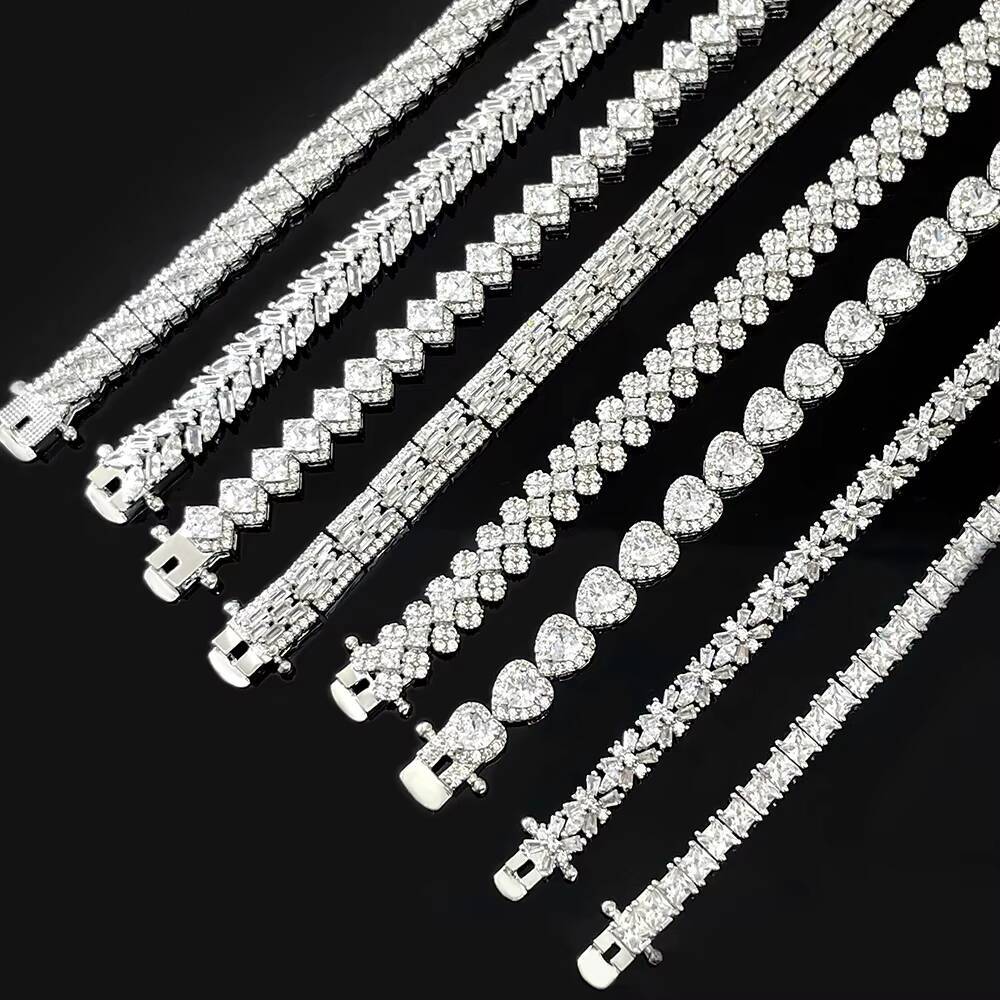 FOXI Factory Non Tarnish Manufacturer Customized OEM 16CM 44mm 5A square Cz Tennis Blink 925 Sterling Silver Tennis Bracelet