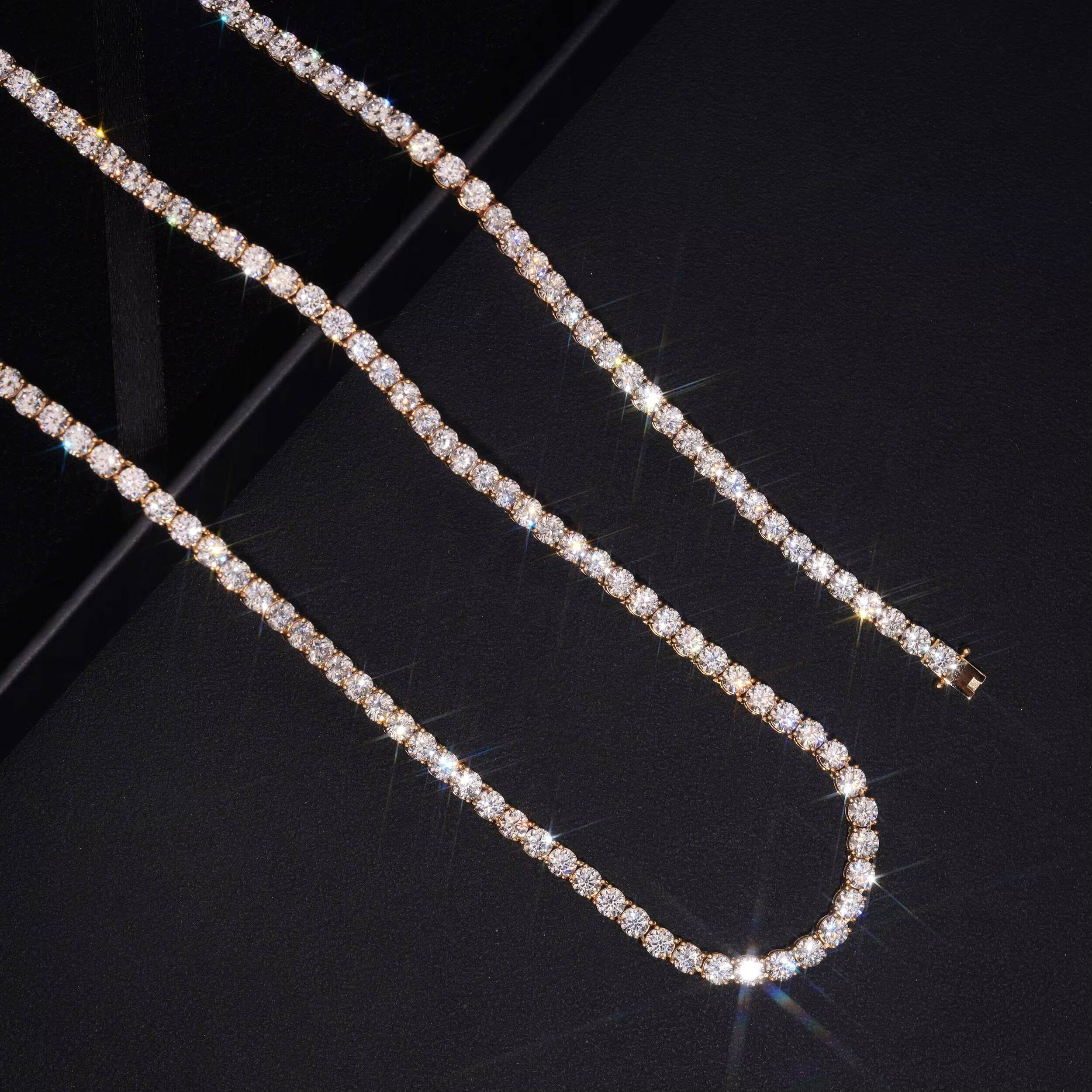 Pass Diamond Tester Men Jewelry 10K Real Gold VVS Moissanite Diamond Tennis Chain 4MM