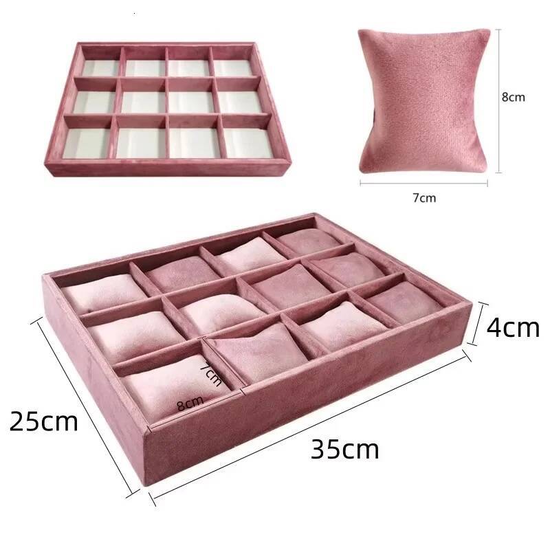 Velvet 12 Grid Stackable Jewelry Organizer with Adjustable Pillow,Watch Bracelet Bangle Necklace Display Tray for Store Counter ddmysept
