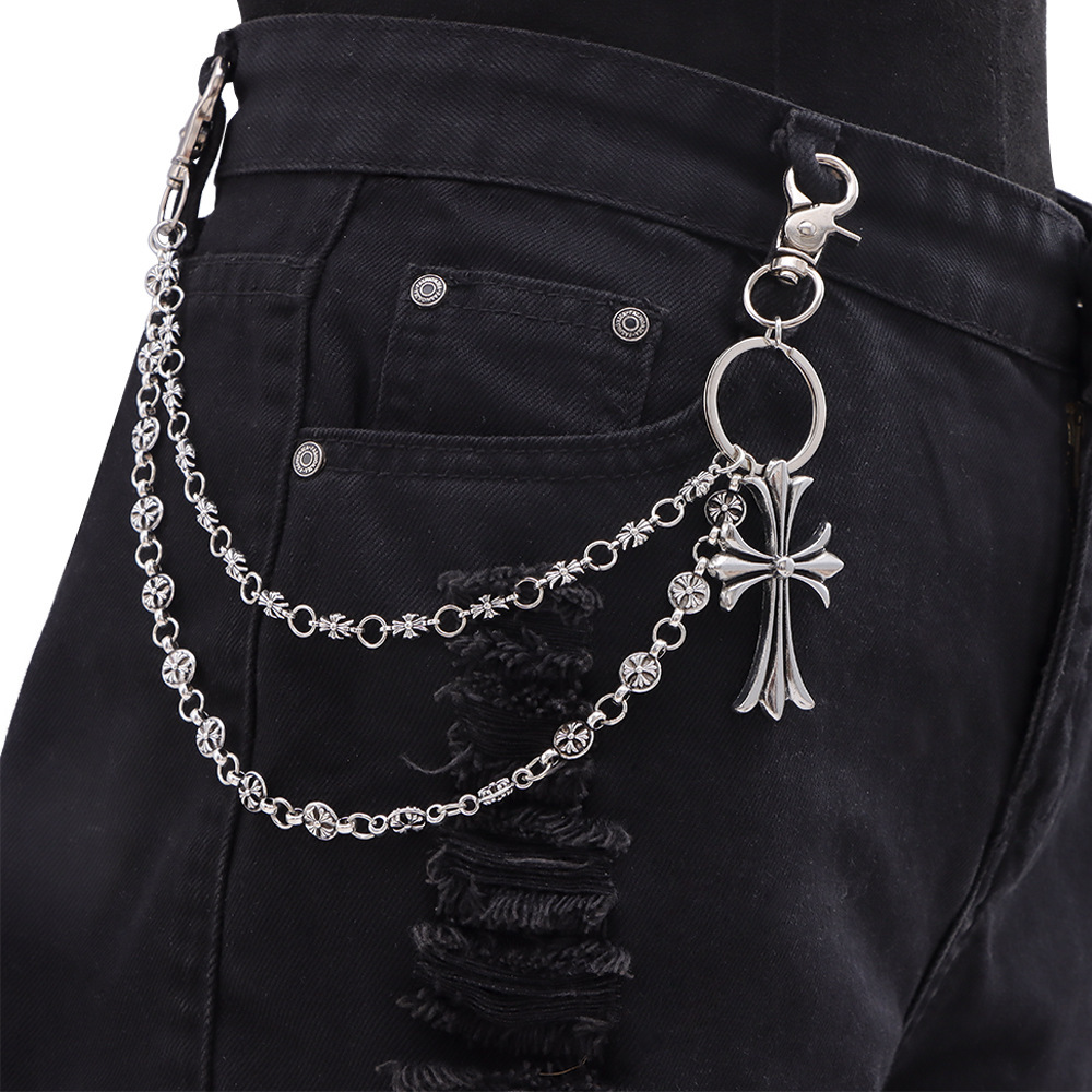 Luxury Brand Designer Jewelry Hip Hop Jeans Chain For Men And Women European And American Punk Crow Cross Chain With Skirt Multi-Element Double-Layer 