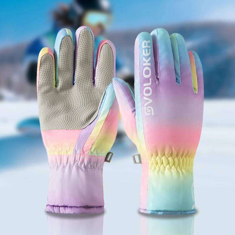 Ski winter plus velvet warm zipper windproof coldproof cute five-finger cycling gloves Y260115