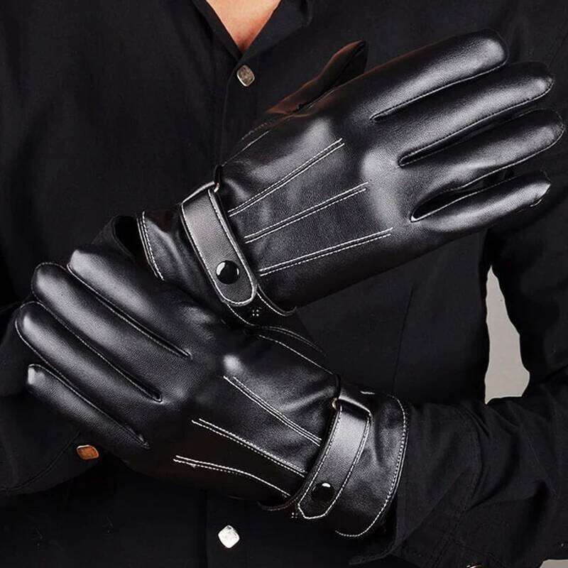 Winter Fashion Black PU Male Thin Style Driving Leather Men Gloves Non-Slip Full Fingers Palm Touchscreen Ski Mit Y260115