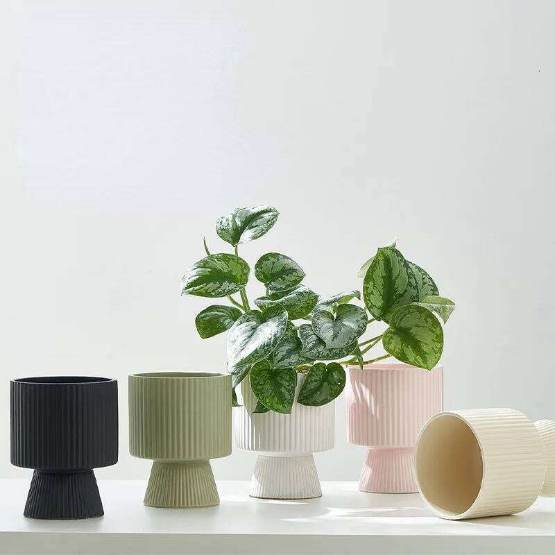 Nordic Creative Striped Ceramic Flower Pots, Minimalist Morandi Vases, Green Plants, Home Decoration, Modern Decoration C260116