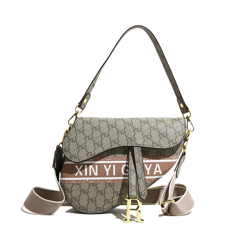 designer bag Single Shoulder Underarm Saddle Women's Retro Print Light Luxury Wide Strap Crossbody Bag