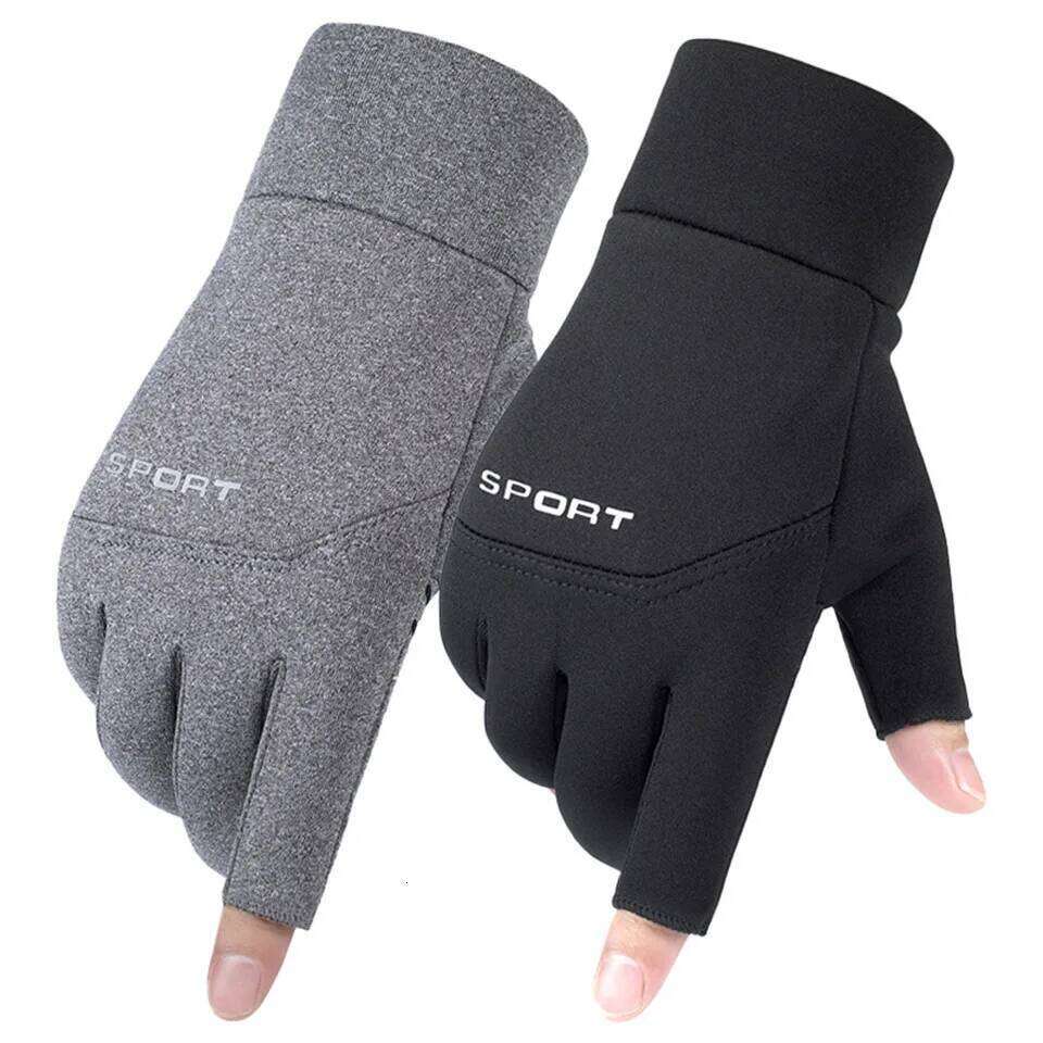 GTUBIKE Winter Men's Women Cycling Warm Anti-Slip Gloves for Fishing Sports Touch Screen Two Fingers Cut Y260115
