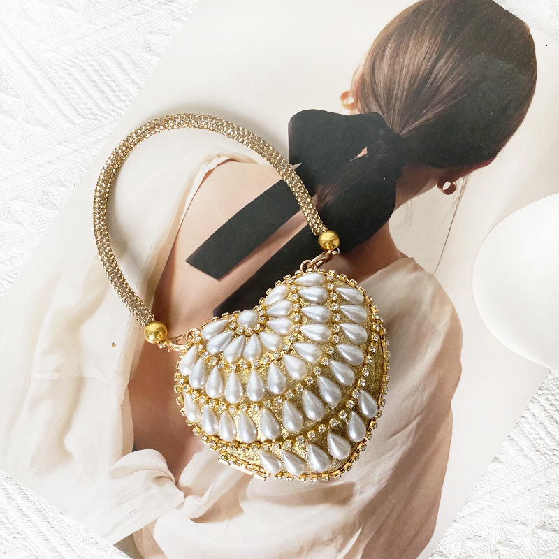 Super Mini Metal Crossbody Bags For Women Fashion Trendy Beading Female Chain Shoulder Handbags 240725