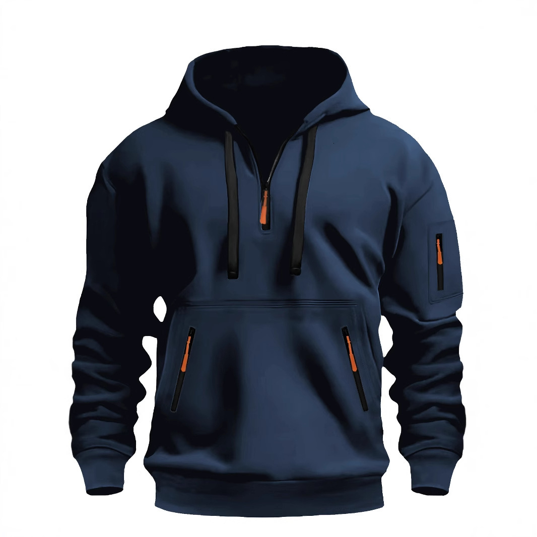 Cross-border Winter New Men's Hooded Sweatshirt with Arm Zipper Pullover Sports Casual
