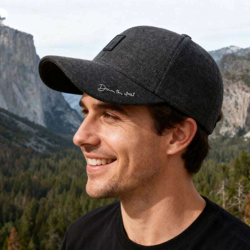 Men's Autumn/Winter Cotton Baseball Cap - Solid Color Dad Hat 56-60cm with Foldable Ear Flaps & Small Logo Y260115