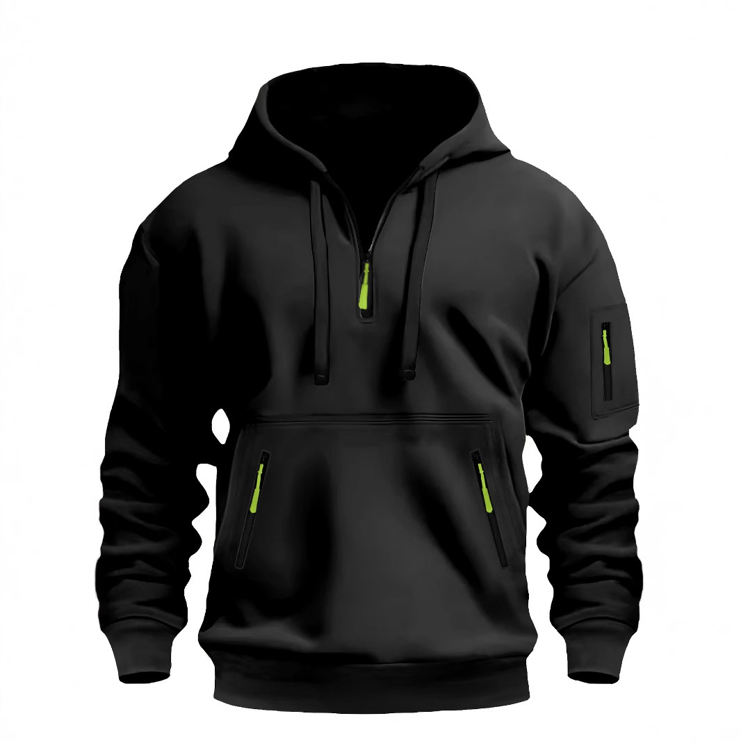 Cross-border Winter New Men's Hooded Sweatshirt with Arm Zipper Pullover Sports Casual