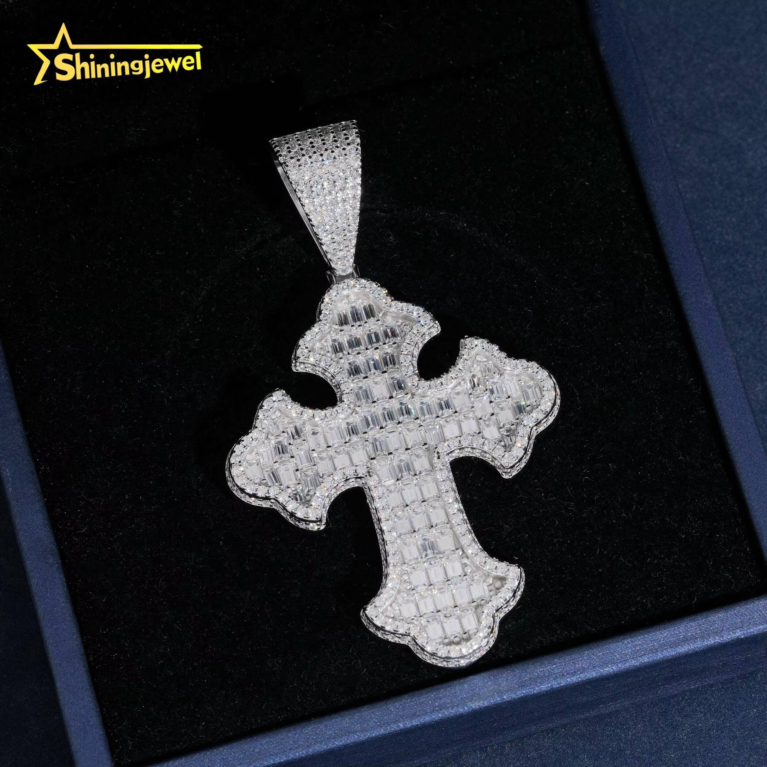 Custom Iced Out Pendant Hip Hop Jewelry VVS Moissanite Cross Pendant GRA Certificated Luxury 925 Silver Moissanite Pendant