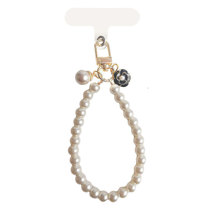 Double Layer Pearl Phone Wristlet with Camellia Pendant - Detachable Strap for Phones, Bags & Keys, Trendy Women's Accessory