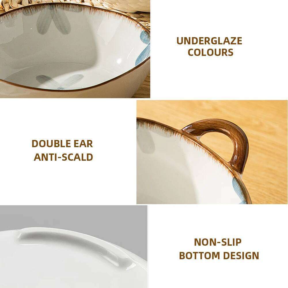 Household Noodle 1500ml Ceramic Soup With Handle Salad Pasta Fruit Bowl Kitchen Tableware Microwave Oven Bakware