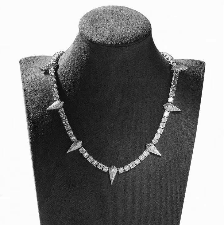 Hip Hop Tennis Necklace Wolf Tooth Soild 925 Silver Chain Jewelry 4mm VVS Moissanite Diamond Tennis Necklace