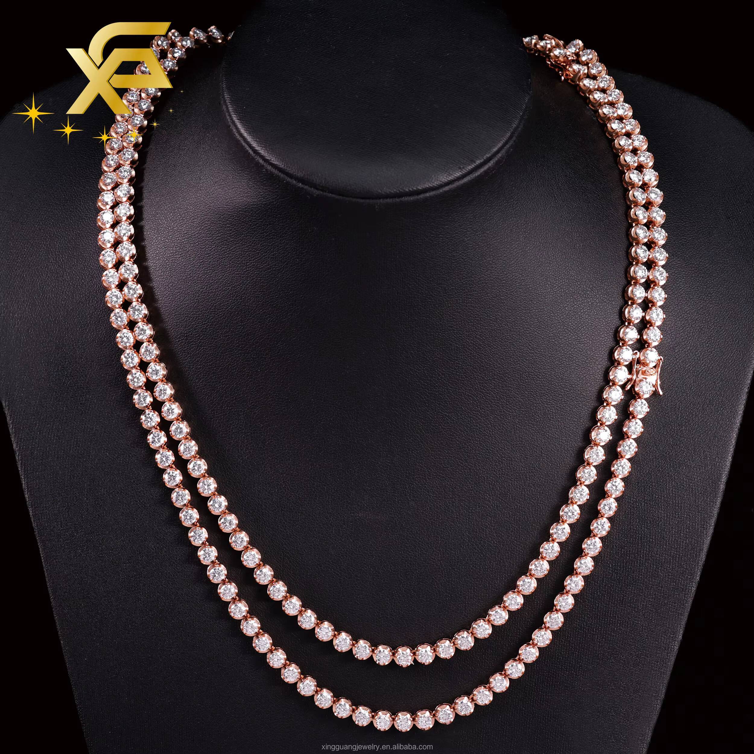3prong 925 Silver with VVS Moissanite Diamond Necklace for Women/man Tennis Chain 18k Gold Plated Fine Diamond Jewelry
